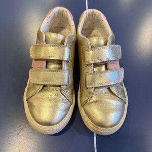 Size 33/~US 2 Mini Boden Fun Sneakers in Gold Leather